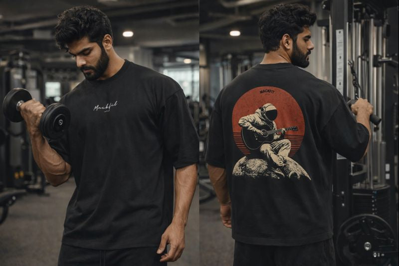 Mackfit Club Moon Guitar Aesthetic Oversized T-Shirt