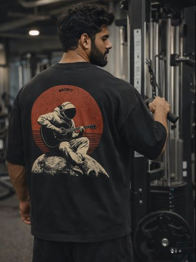 Mackfit Club Moon Guitar Aesthetic Oversized T-Shirt